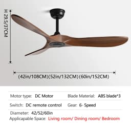 36/42/52/60 Inch Ceiling Fan Industrial Vintage ABS Ventilator No Light Remote Control Decorative Blower Retro Large Fans