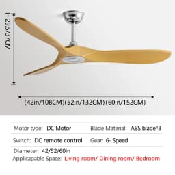 36/42/52/60 Inch Ceiling Fan Industrial Vintage ABS Ventilator No Light Remote Control Decorative Blower Retro Large Fans