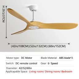 36/42/52/60 Inch Ceiling Fan Industrial Vintage ABS Ventilator No Light Remote Control Decorative Blower Retro Large Fans