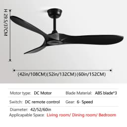 36/42/52/60 Inch Ceiling Fan Industrial Vintage ABS Ventilator No Light Remote Control Decorative Blower Retro Large Fans