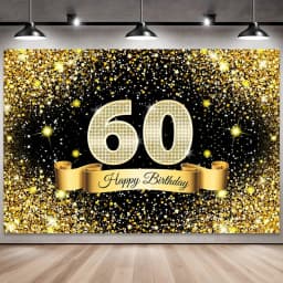 Golden Black Birthday Party Background, 18-40-50-60-Year-Old Photography Background, Photo Booth Logo, Poster Background Banner