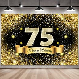 Golden Black Birthday Party Background, 18-40-50-60-Year-Old Photography Background, Photo Booth Logo, Poster Background Banner