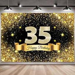 Golden Black Birthday Party Background, 18-40-50-60-Year-Old Photography Background, Photo Booth Logo, Poster Background Banner