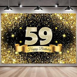 Golden Black Birthday Party Background, 18-40-50-60-Year-Old Photography Background, Photo Booth Logo, Poster Background Banner