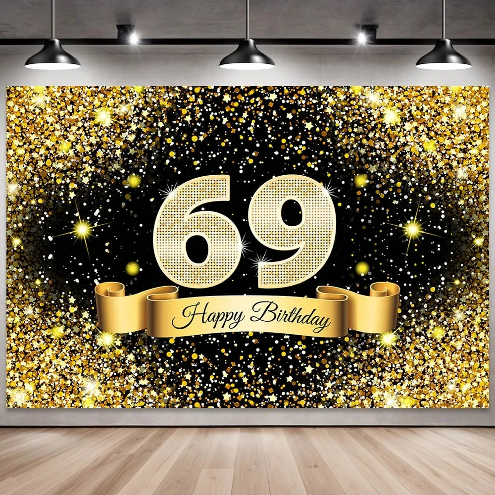 Golden Black Birthday Party Background, 18-40-50-60-Year-Old Photography Background, Photo Booth Logo, Poster Background Banner