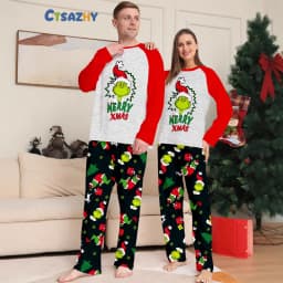 Christmas family clothing, 2-piece set of autumn and winter Christmas home wear and pajamas for a family of three