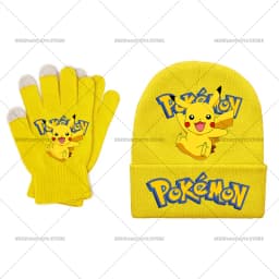 Pika Chu Knitted Hat Gloves Set Anime Pok É Mon Girl Boy Cute Cap Fashion Rayquaza Glove Child Winter Warm Accessories Gift