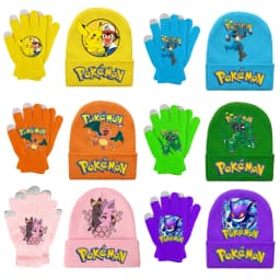 Pika Chu Knitted Hat Gloves Set Anime Pok É Mon Girl Boy Cute Cap Fashion Rayquaza Glove Child Winter Warm Accessories Gift