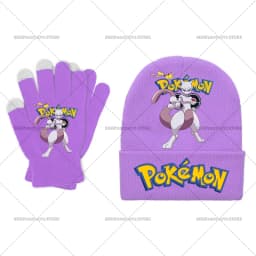 Pika Chu Knitted Hat Gloves Set Anime Pok É Mon Girl Boy Cute Cap Fashion Rayquaza Glove Child Winter Warm Accessories Gift