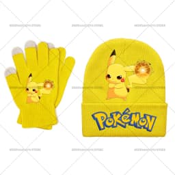 Pika Chu Knitted Hat Gloves Set Anime Pok É Mon Girl Boy Cute Cap Fashion Rayquaza Glove Child Winter Warm Accessories Gift