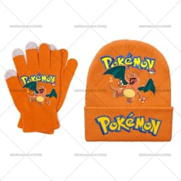 Pika Chu Knitted Hat Gloves Set Anime Pok É Mon Girl Boy Cute Cap Fashion Rayquaza Glove Child Winter Warm Accessories Gift