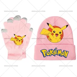 Pika Chu Knitted Hat Gloves Set Anime Pok É Mon Girl Boy Cute Cap Fashion Rayquaza Glove Child Winter Warm Accessories Gift