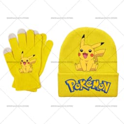 Pika Chu Knitted Hat Gloves Set Anime Pok É Mon Girl Boy Cute Cap Fashion Rayquaza Glove Child Winter Warm Accessories Gift