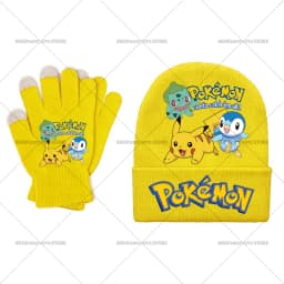 Pika Chu Knitted Hat Gloves Set Anime Pok É Mon Girl Boy Cute Cap Fashion Rayquaza Glove Child Winter Warm Accessories Gift