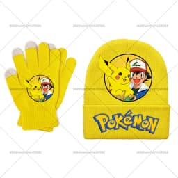 Pika Chu Knitted Hat Gloves Set Anime Pok É Mon Girl Boy Cute Cap Fashion Rayquaza Glove Child Winter Warm Accessories Gift