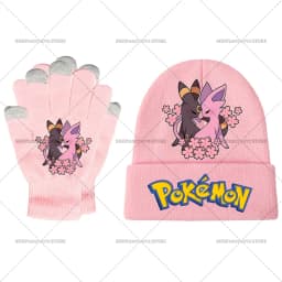 Pika Chu Knitted Hat Gloves Set Anime Pok É Mon Girl Boy Cute Cap Fashion Rayquaza Glove Child Winter Warm Accessories Gift