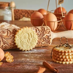 Arjmide 35X4.5CM European Retro Flower Window Grilles Deep Engraved Wooden Embossed Cookies Rolling Pin for Baking 3D Mold ZM006