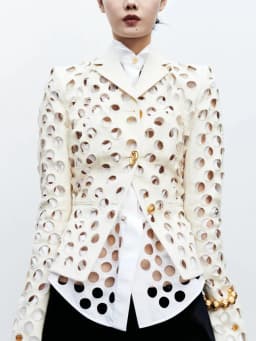 TWOTWINSTYLE Modern Hollow Out Jackets Women Lapel Neck Long Sleeve Gold Ornament Buttons Loose Jacket Streetwear Fashion New
