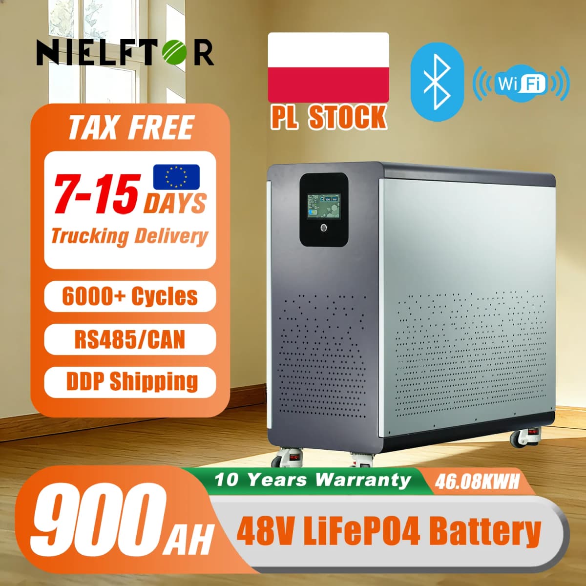 LiFePO4 48V 900Ah Lithium Battery with WiFi&Bluetooth 51.2V 100Ah 200Ah 300Ah 600Ah Solar Battery for Off-Grid RV Solar No Tax