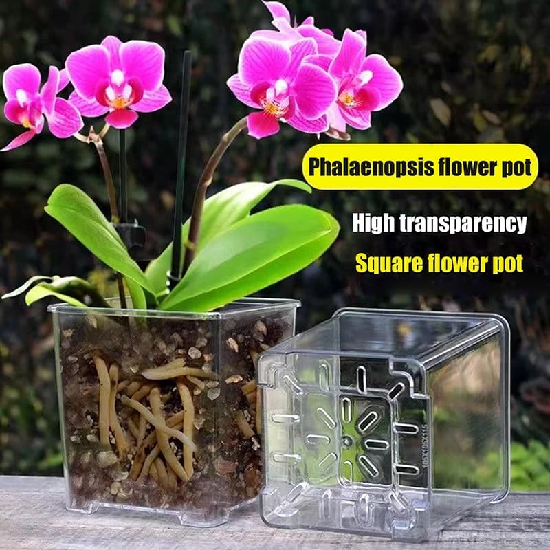 1Pc S/M/L Highly Transparent Flower Pot Plant Nursery Pots Acrylic Orchid Decorative Square for Plants Garden Orchids