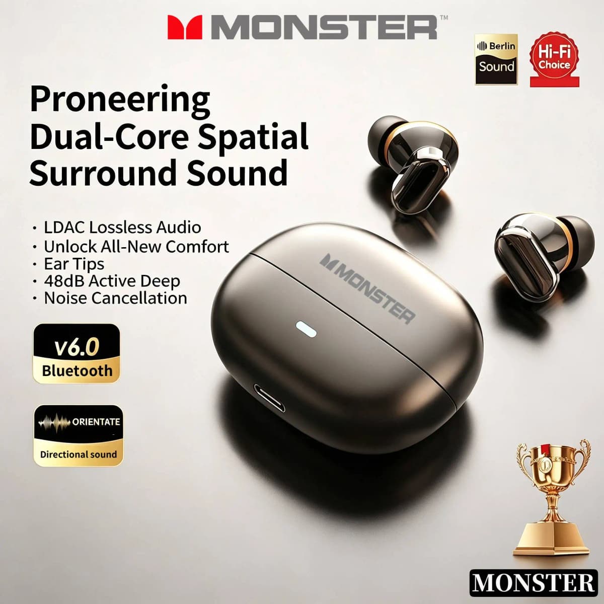 Monster ANC Noise Reduction Earburd Wireless Bluetooth HD Sound Quality Sweatproof Sport Earphone Long Endurance Gaming Headset