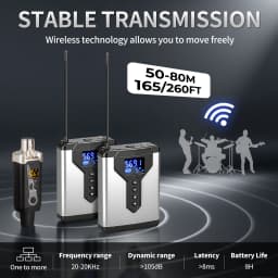 Depusheng Wireless In-Ear Monitor System Portable and Rechargeable Transmitter and Receiver for Stage Performance