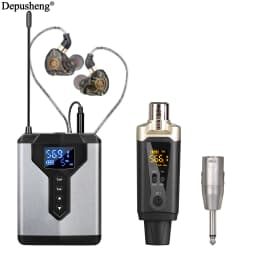 Depusheng Wireless In-Ear Monitor System Portable and Rechargeable Transmitter and Receiver for Stage Performance