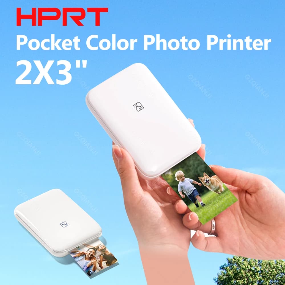 HPRT Portable Photo Printer Pocket 2x3 inch Size Wireless Zink Technology Print 2x3 Sticky-Backed Photos Maker with Papers Case