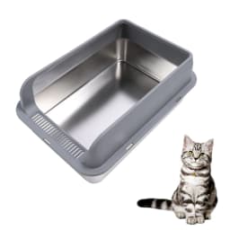 Cat Litter Box Stainless Steel Anti Splashing Odorless Easy to Clean High Sides Semi Enclosed Cat Litter Box with Lid for Cats