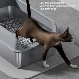 Cat Litter Box Stainless Steel Anti Splashing Odorless Easy to Clean High Sides Semi Enclosed Cat Litter Box with Lid for Cats