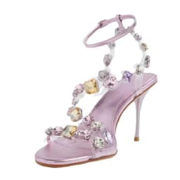 Purple Rhinestone Open Toe Stiletto Slippers Woman Summer 2026 Sliver High Heel Sandals Party Wedding Dress Shoes Fashion Pumps
