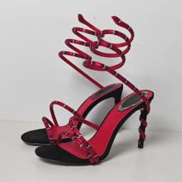 Glitter Crystal Decor High Thin Heels Sandals Women Shiny Snake Shaped Elastic Strap Design Sandalias Summer Party Dress Shoes