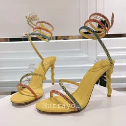 Glitter Crystal Decor High Thin Heels Sandals Women Shiny Snake Shaped Elastic Strap Design Sandalias Summer Party Dress Shoes