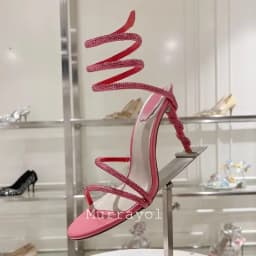 Glitter Crystal Decor High Thin Heels Sandals Women Shiny Snake Shaped Elastic Strap Design Sandalias Summer Party Dress Shoes