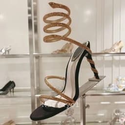 Glitter Crystal Decor High Thin Heels Sandals Women Shiny Snake Shaped Elastic Strap Design Sandalias Summer Party Dress Shoes