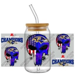 High Quality 3D Skull Sports Team Decal UV DTF Cup Wrap for 16oz Libbey Glasses Can DIY Mug Transfer Stickers
