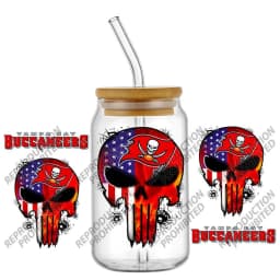 High Quality 3D Skull Sports Team Decal UV DTF Cup Wrap for 16oz Libbey Glasses Can DIY Mug Transfer Stickers