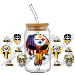 High Quality 3D Skull Sports Team Decal UV DTF Cup Wrap for 16oz Libbey Glasses Can DIY Mug Transfer Stickers