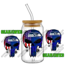 High Quality 3D Skull Sports Team Decal UV DTF Cup Wrap for 16oz Libbey Glasses Can DIY Mug Transfer Stickers