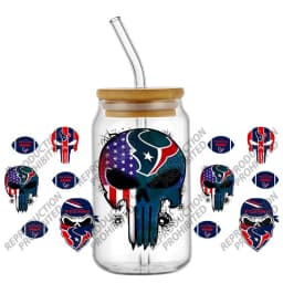 High Quality 3D Skull Sports Team Decal UV DTF Cup Wrap for 16oz Libbey Glasses Can DIY Mug Transfer Stickers