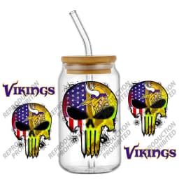 High Quality 3D Skull Sports Team Decal UV DTF Cup Wrap for 16oz Libbey Glasses Can DIY Mug Transfer Stickers