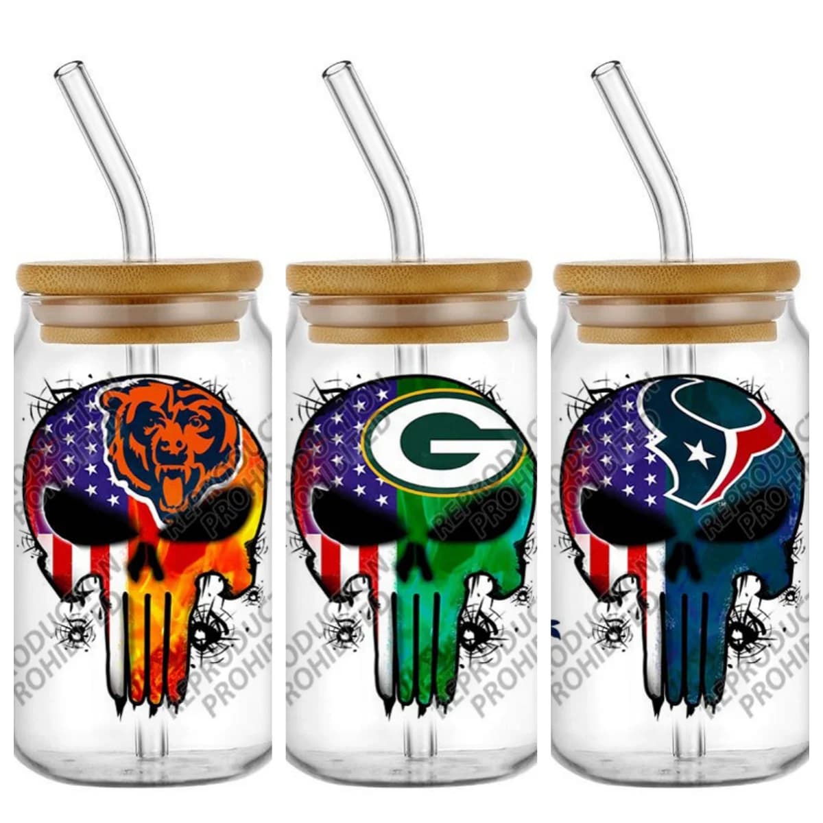 High Quality 3D Skull Sports Team Decal UV DTF Cup Wrap for 16oz Libbey Glasses Can DIY Mug Transfer Stickers