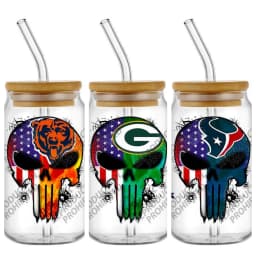 High Quality 3D Skull Sports Team Decal UV DTF Cup Wrap for 16oz Libbey Glasses Can DIY Mug Transfer Stickers