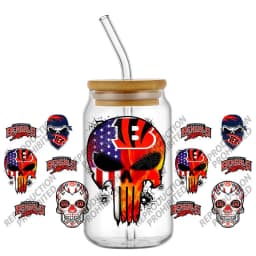 High Quality 3D Skull Sports Team Decal UV DTF Cup Wrap for 16oz Libbey Glasses Can DIY Mug Transfer Stickers