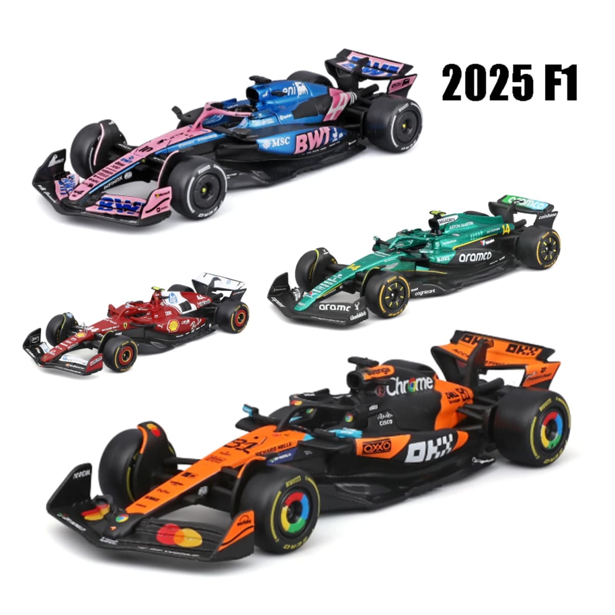Bburago 1:43 McLaren Mcl38 #4 F1 Formula Alpine A525 Model Car Ferrari SF25 2025 Mercedes W16 Red Bull RB21 AMR25 Christmas gif