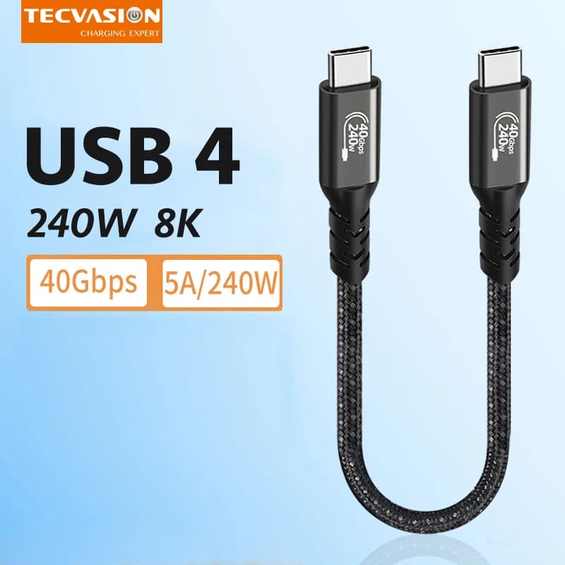 USB4 Cable 40Gbps 240W For Macbook Pro Thunderbolt 4/3 Type C Fast Charging Cable USB C to C Data Transfer M.2 SSD Cable 8K