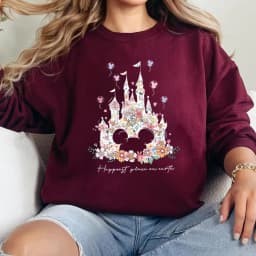 Aesthetic Floral Castle Sweatshirt Vintage Castle Hoodie Happiest Place on Earth Pullover Trendy Women Long Sleeves Sweatshirts