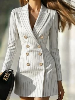 2026 Women Striped Blazer Dress Lapel Double Breasted Long Sleeve Bodycon Mini Dress Elegant Office Work Party Slim Suit Dresses