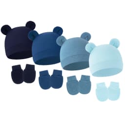 4 Sets Baby Hat Gloves Suit Cotton Bear Ears Newborn Beanie Hats Set Infant Bonnet Toddler Cap for Girls Boys Newborn Gift 0-6M