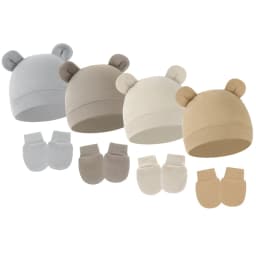 4 Sets Baby Hat Gloves Suit Cotton Bear Ears Newborn Beanie Hats Set Infant Bonnet Toddler Cap for Girls Boys Newborn Gift 0-6M